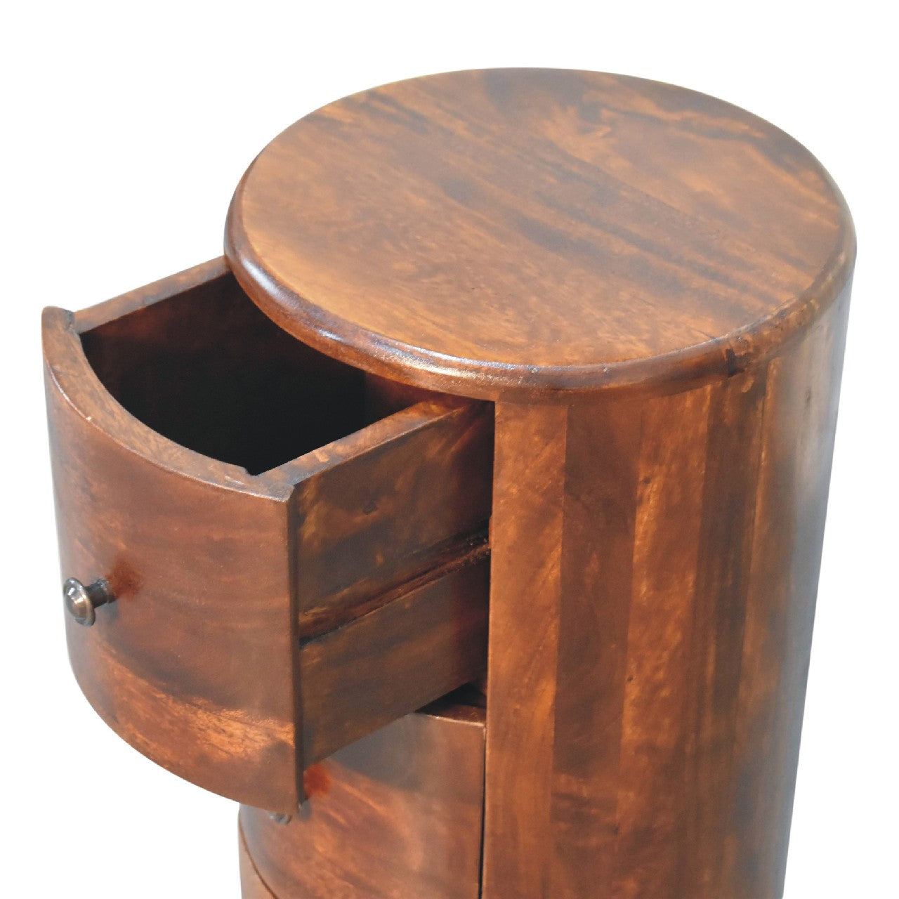 Chestnut Drum Chest - Handmade Solid Wood Round Storage Chest with 3 Drawers