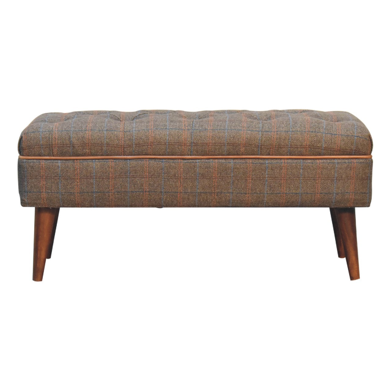 Multi Tweed Buffalo Pipe Bench - Handmade Solid Wood Frame with Tweed Upholstery & Leather