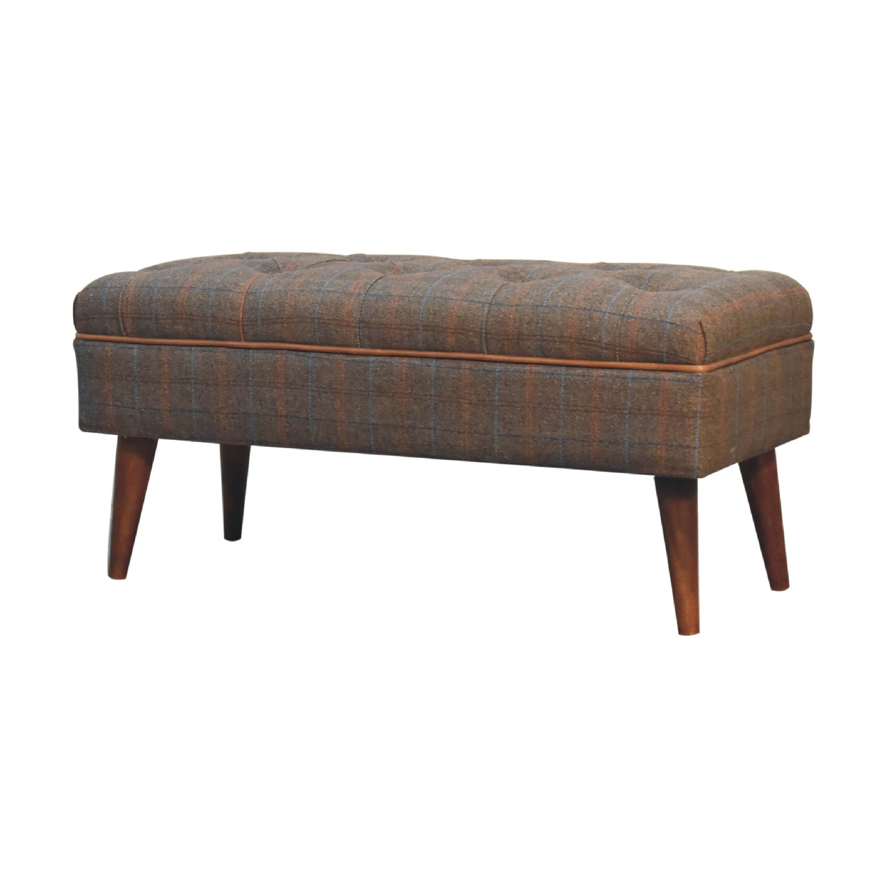 Multi Tweed Buffalo Pipe Bench - Handmade Solid Wood Frame with Tweed Upholstery & Leather