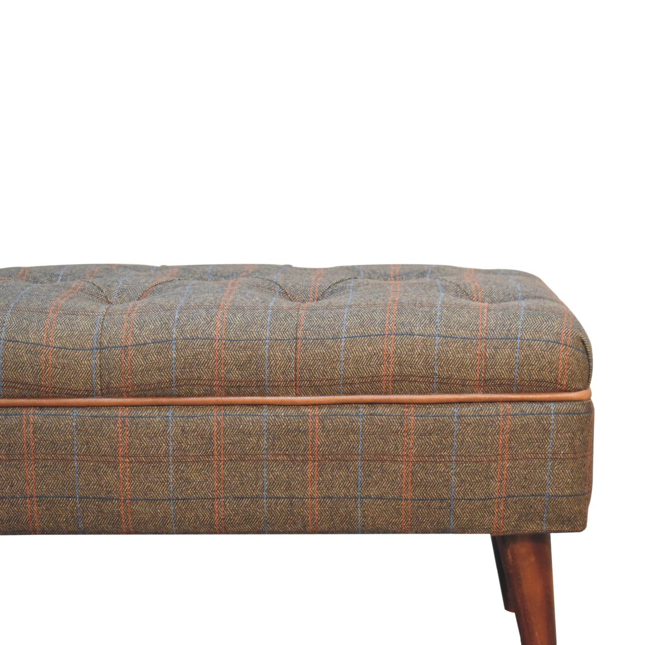 Multi Tweed Buffalo Pipe Bench - Handmade Solid Wood Frame with Tweed Upholstery & Leather