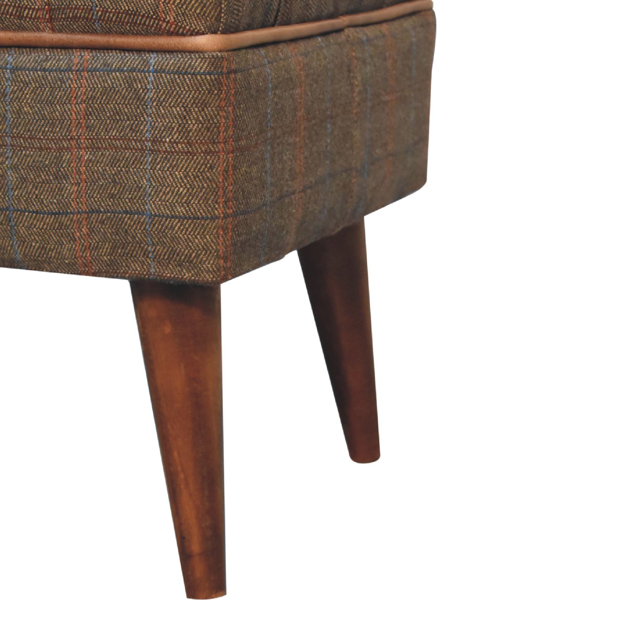 Multi Tweed Buffalo Pipe Bench - Handmade Solid Wood Frame with Tweed Upholstery & Leather
