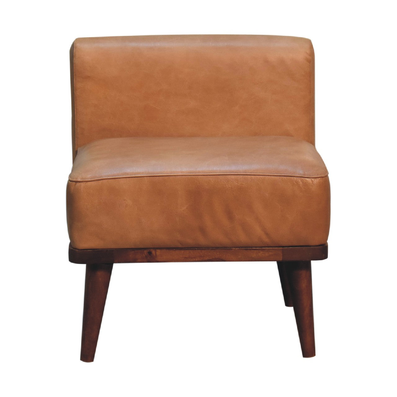 Tan Buffalo Backrest Footstool - Handmade Solid Wood Frame with Genuine Tan Leather Seat and Backrest