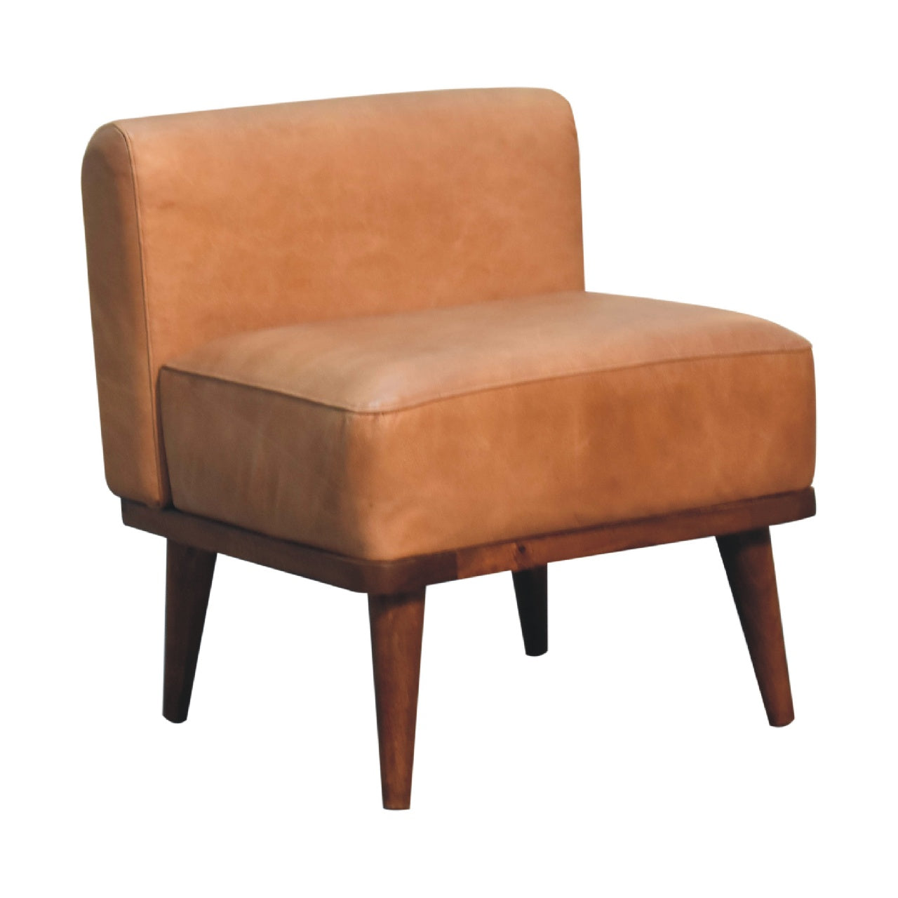 Tan Buffalo Backrest Footstool - Handmade Solid Wood Frame with Genuine Tan Leather Seat and Backrest