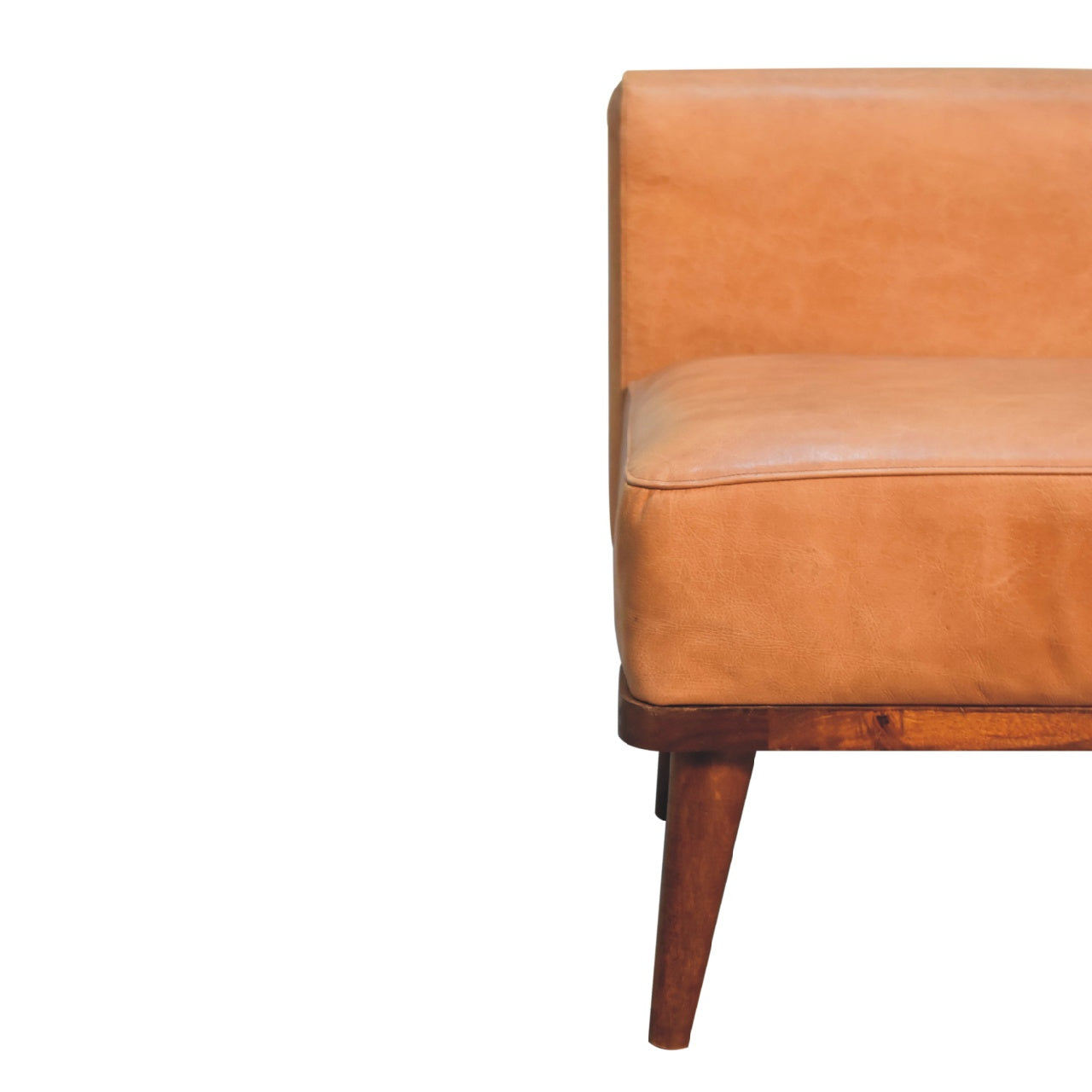 Tan Buffalo Backrest Footstool - Handmade Solid Wood Frame with Genuine Tan Leather Seat and Backrest