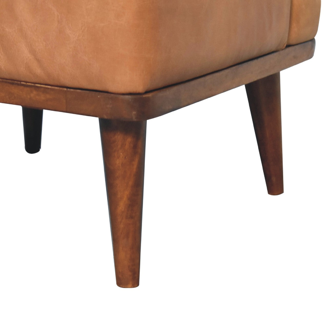 Tan Buffalo Backrest Footstool - Handmade Solid Wood Frame with Genuine Tan Leather Seat and Backrest