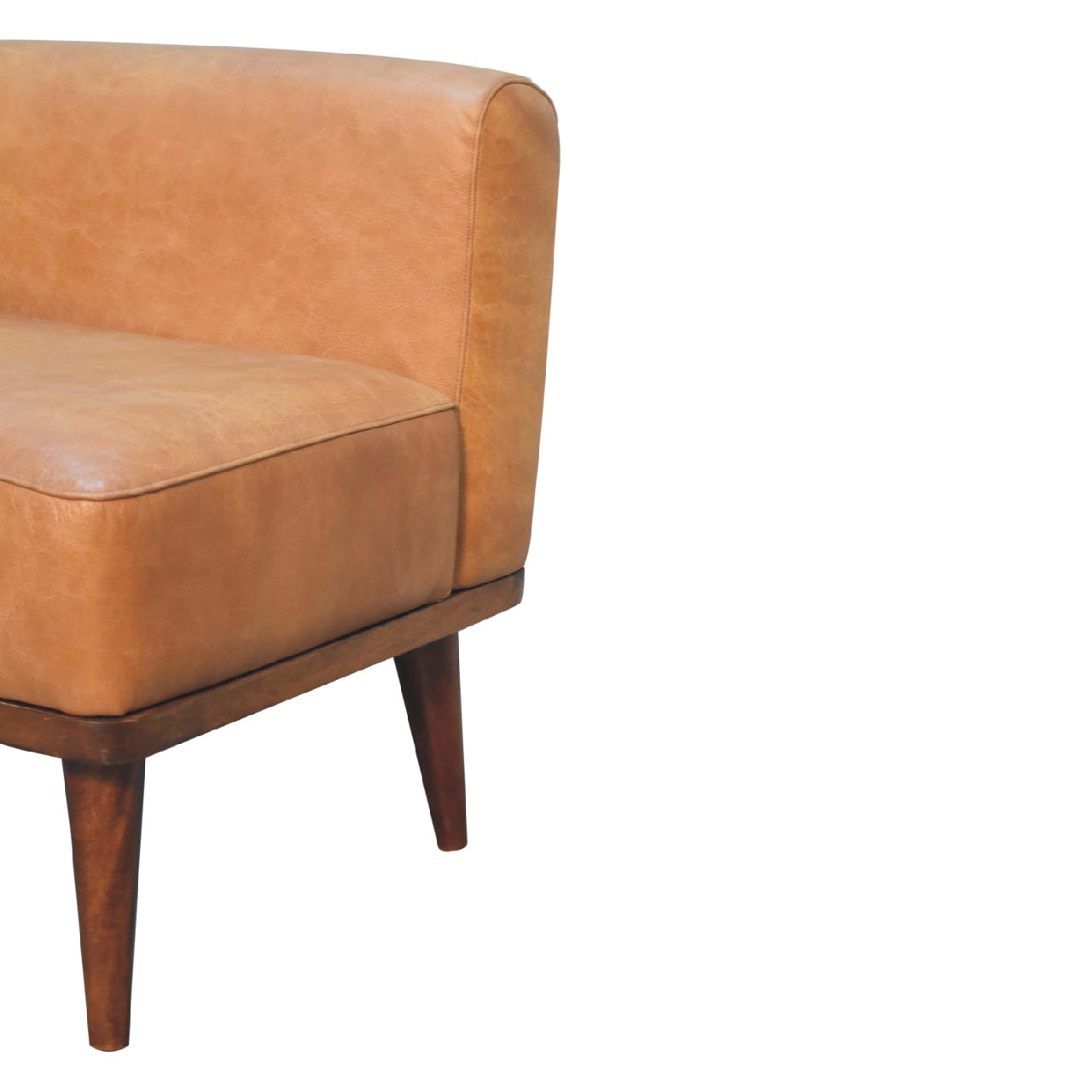 Tan Buffalo Backrest Footstool - Handmade Solid Wood Frame with Genuine Tan Leather Seat and Backrest
