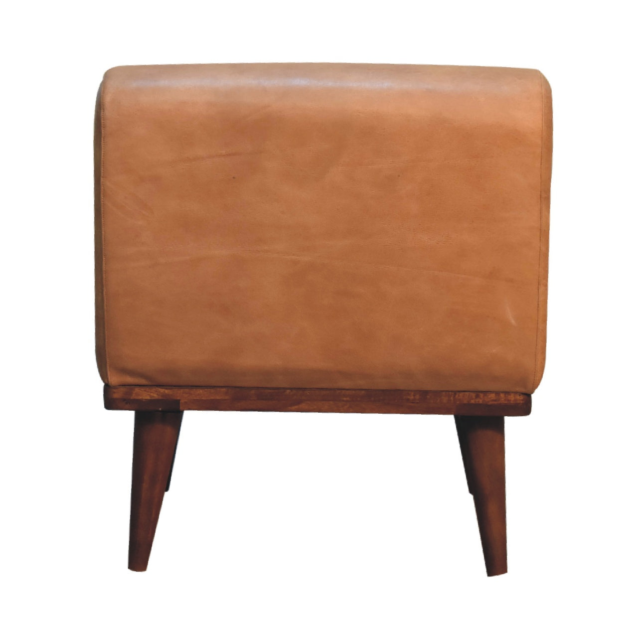 Tan Buffalo Backrest Footstool - Handmade Solid Wood Frame with Genuine Tan Leather Seat and Backrest