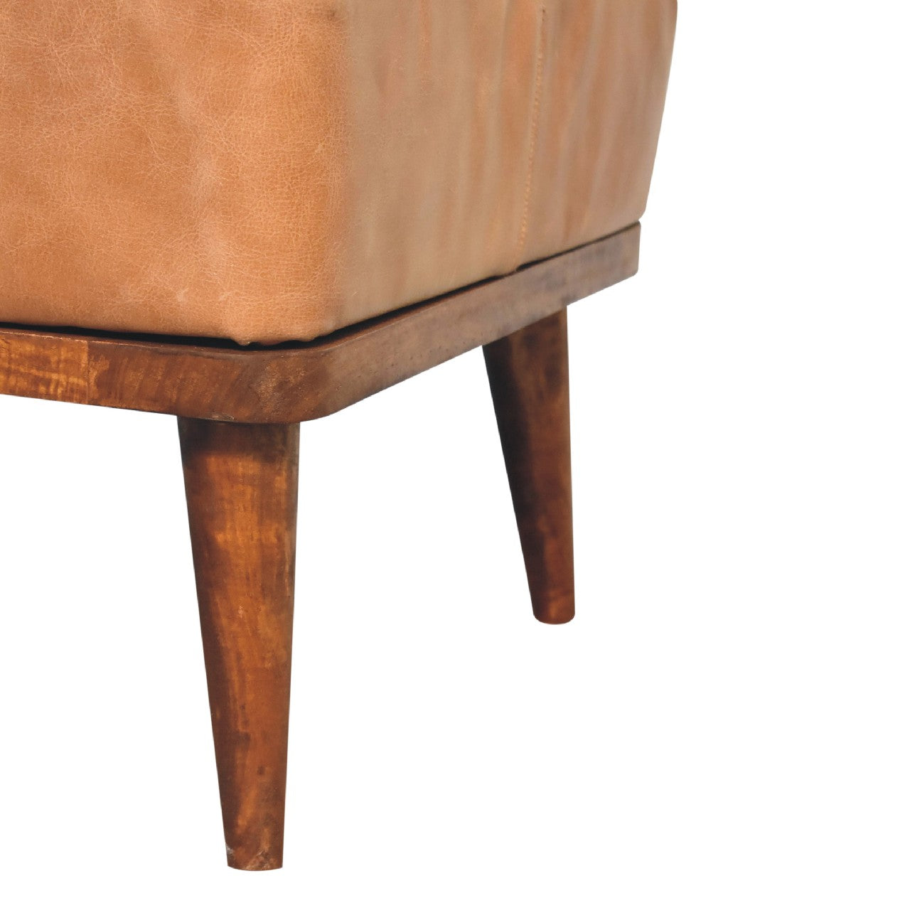 Tan Buffalo Leather Tan Footstool -  Handmade Solid Wood Base with Genuine Tan Leather Upholstery