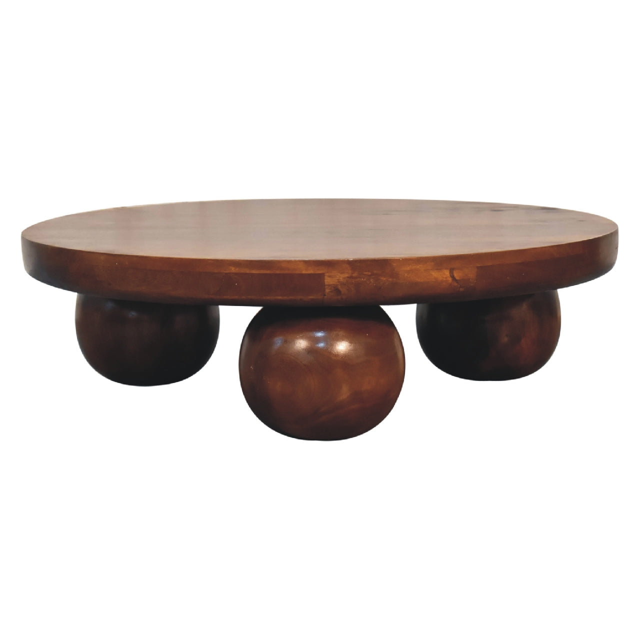 Chestnut Central Ball Table - Handmade Round Coffee Table