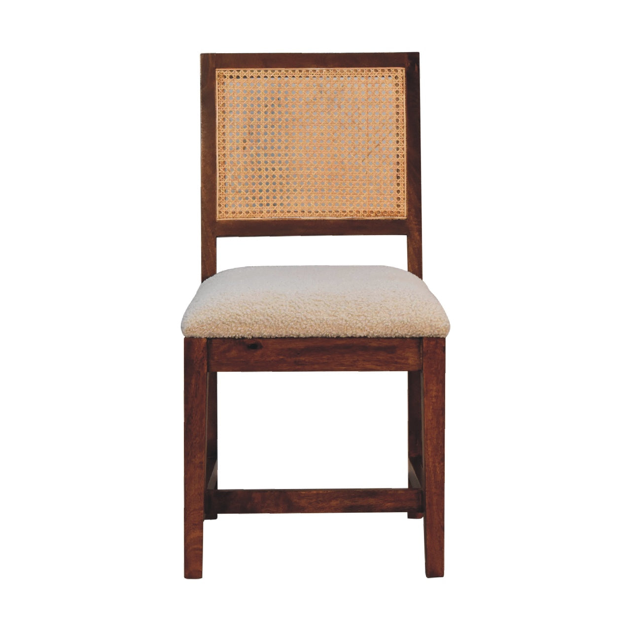 Cream Boucle Rattan Chair – Handmade Solid Wood Frame with Boucle Upholstery and Natural Rattan Detailing