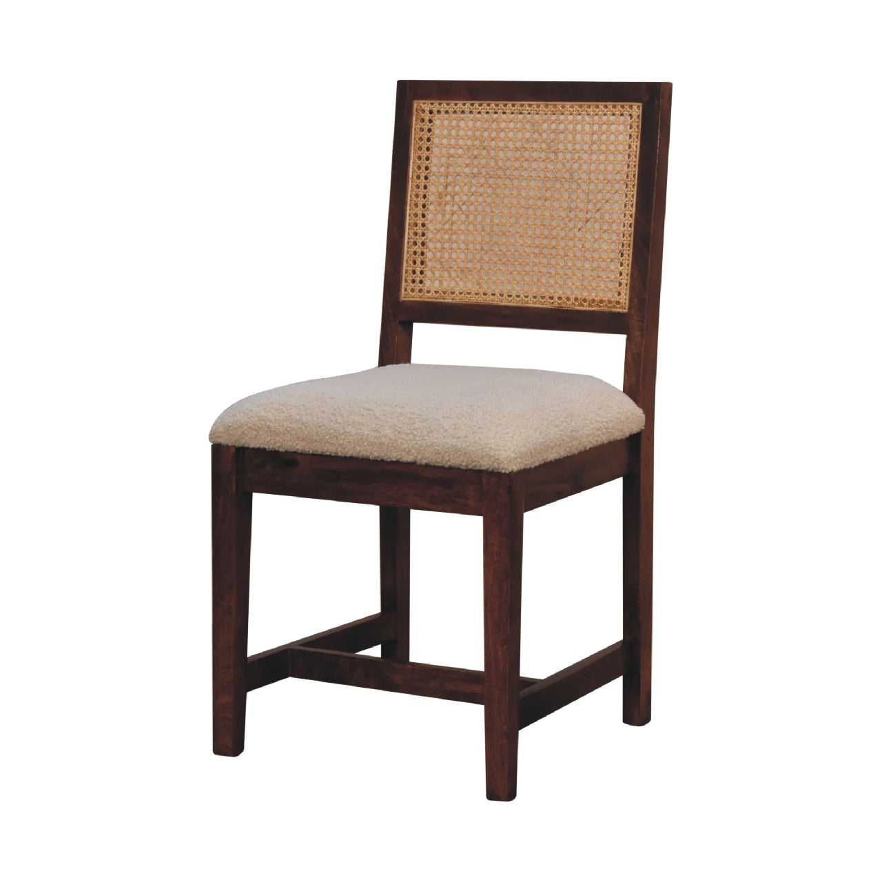 Cream Boucle Rattan Chair – Handmade Solid Wood Frame with Boucle Upholstery and Natural Rattan Detailing