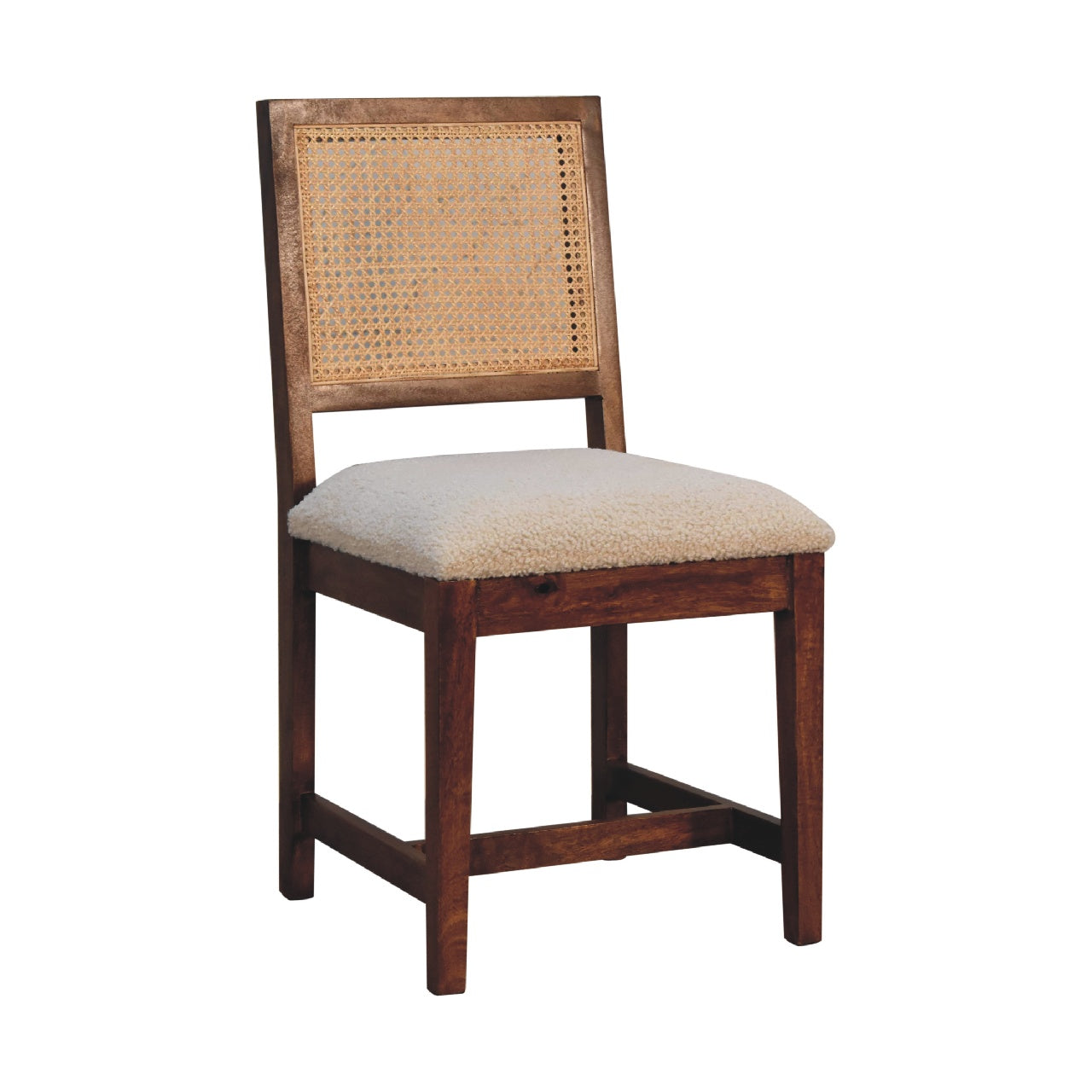 Cream Boucle Rattan Chair – Handmade Solid Wood Frame with Boucle Upholstery and Natural Rattan Detailing