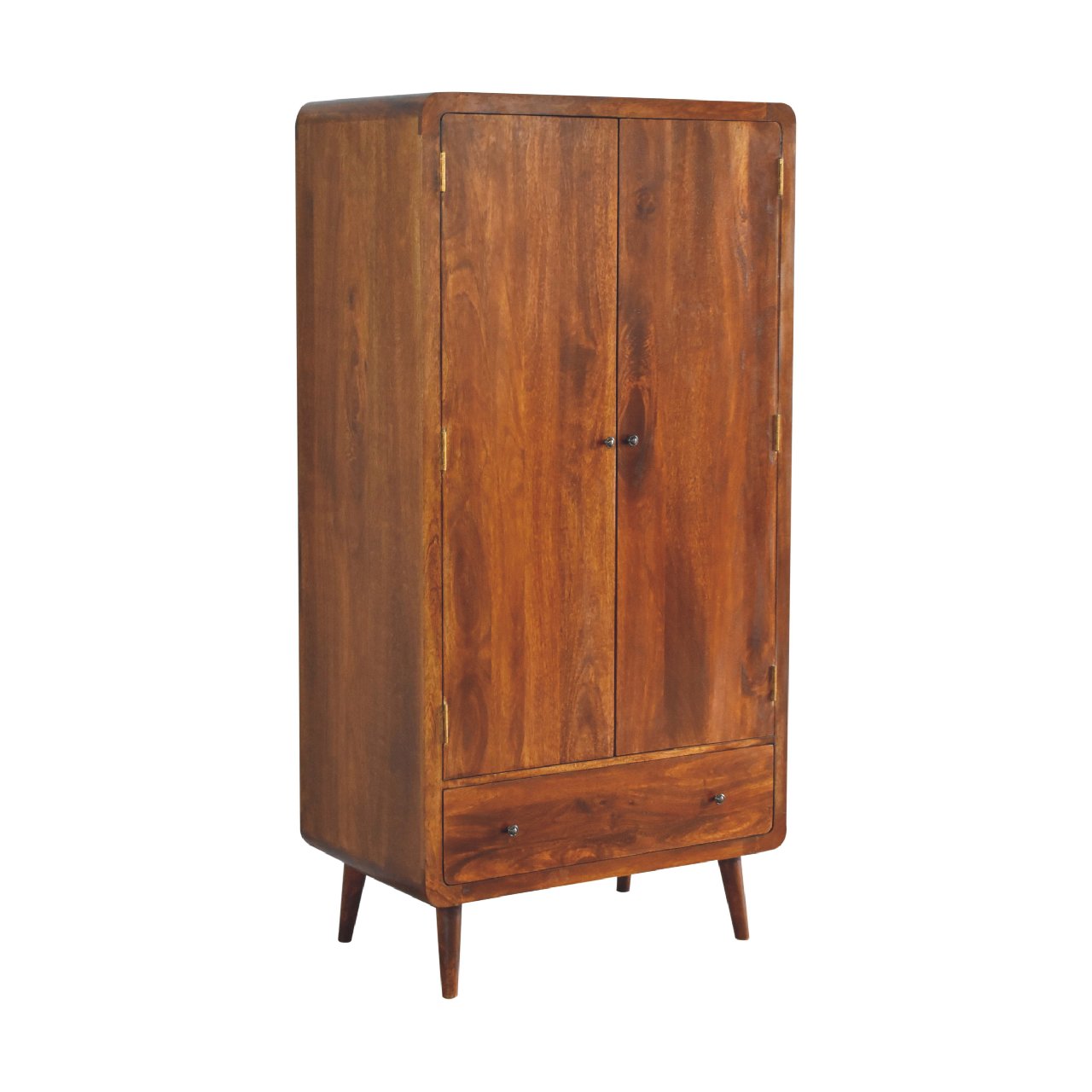 Curved Chestnut Wardrobe – Handmade Solid Wood Wardrobe with Curved Design and Spacious Storage