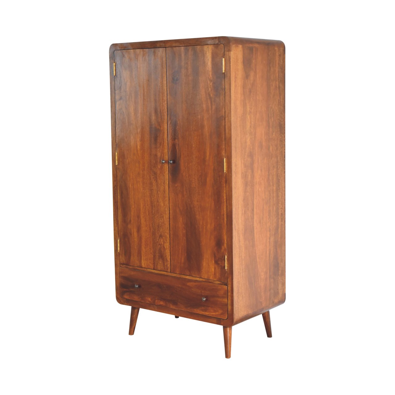 Curved Chestnut Wardrobe – Handmade Solid Wood Wardrobe with Curved Design and Spacious Storage