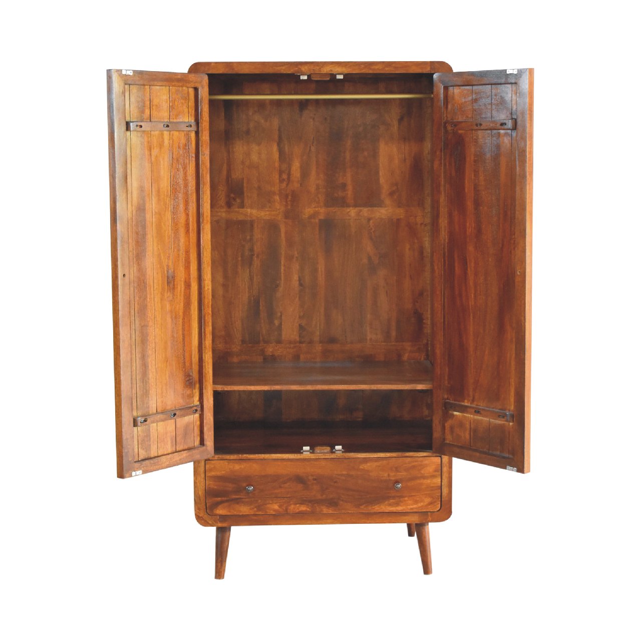 Curved Chestnut Wardrobe – Handmade Solid Wood Wardrobe with Curved Design and Spacious Storage
