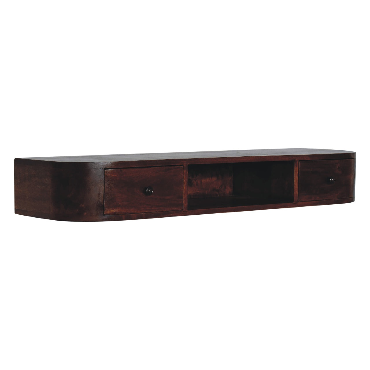 Lunar 2 Drawer Wall Mounted Console – Handmade Solid Wood Floating Console with Shelf And Storage