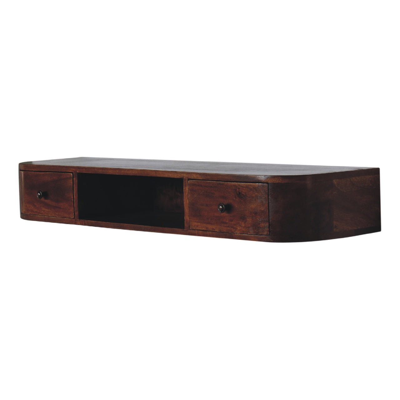 Lunar 2 Drawer Wall Mounted Console – Handmade Solid Wood Floating Console with Shelf And Storage