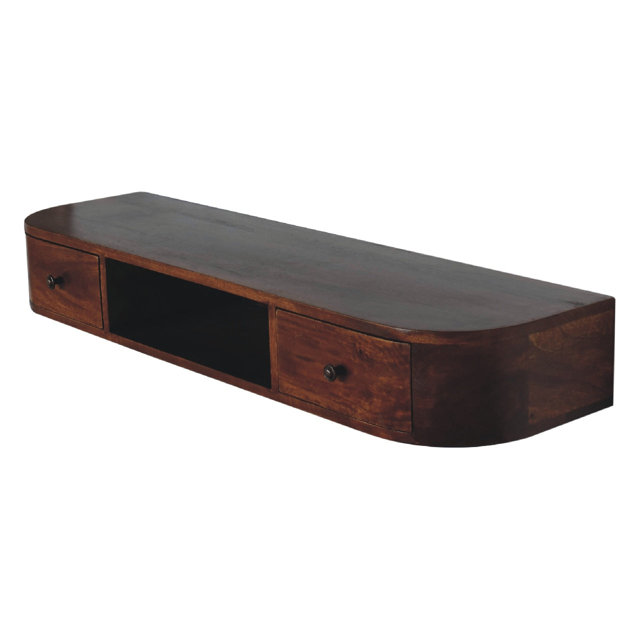 Lunar 2 Drawer Wall Mounted Console – Handmade Solid Wood Floating Console with Shelf And Storage