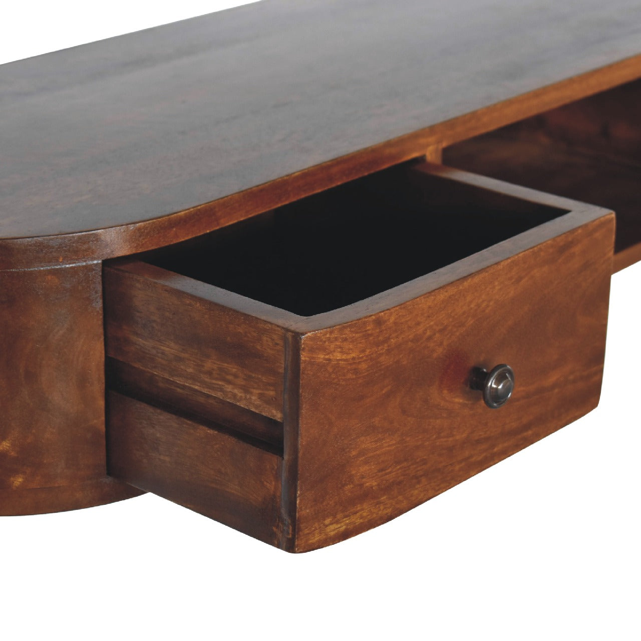 Lunar 2 Drawer Wall Mounted Console – Handmade Solid Wood Floating Console with Shelf And Storage
