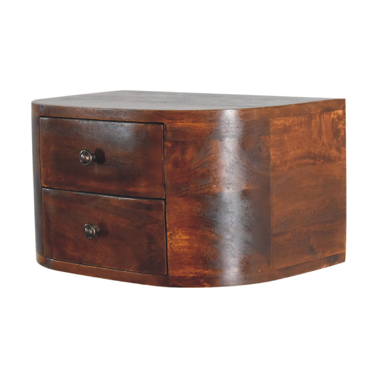 Lunar 2 Drawer Floating Bedside – Handmade Solid Wood Wall-Mounted Nightstand