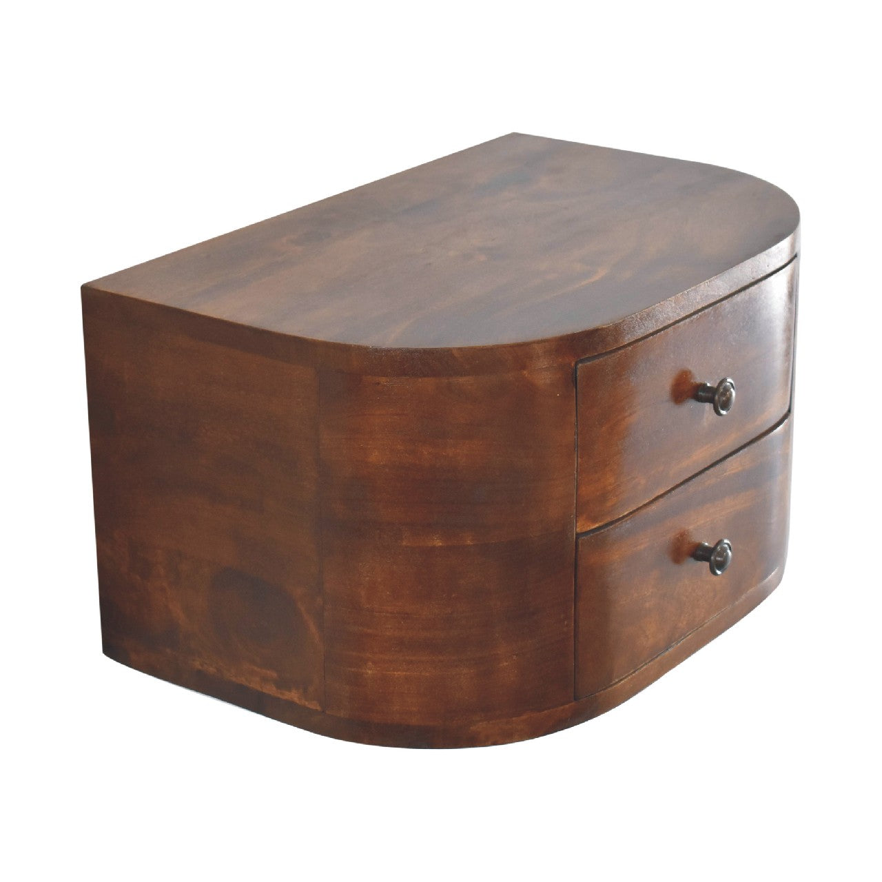 Lunar 2 Drawer Floating Bedside – Handmade Solid Wood Wall-Mounted Nightstand