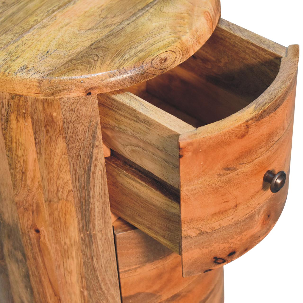 Oak-ish Drum Chest - Handmade Solid Wood Round Storage Chest with 3 Drawers