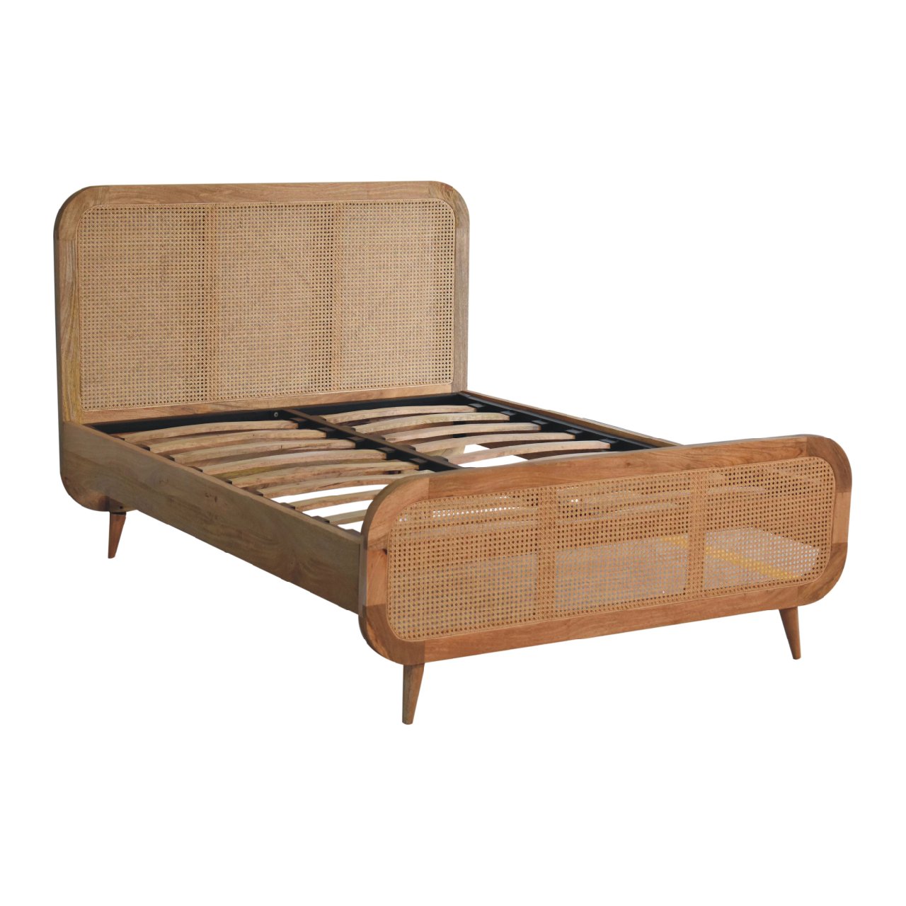 Rattan Bed – Handmade Solid Wood Bed Frame with Woven Rattan Detailing