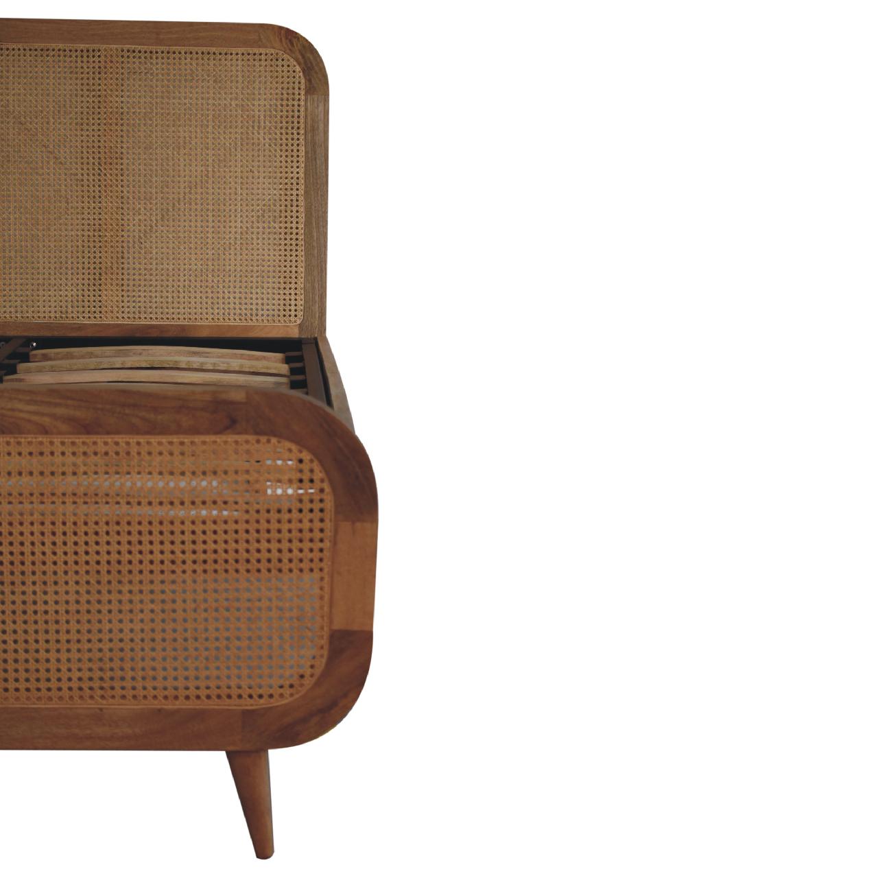 Rattan Bed – Handmade Solid Wood Bed Frame with Woven Rattan Detailing