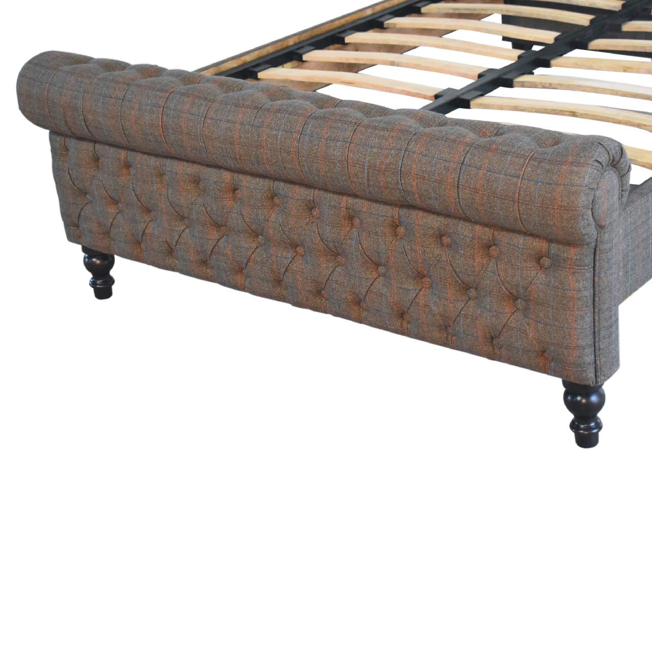 Multi Tweed Bed – Handmade Solid Wood Bed Frame with Upholstered Tweed Headboard