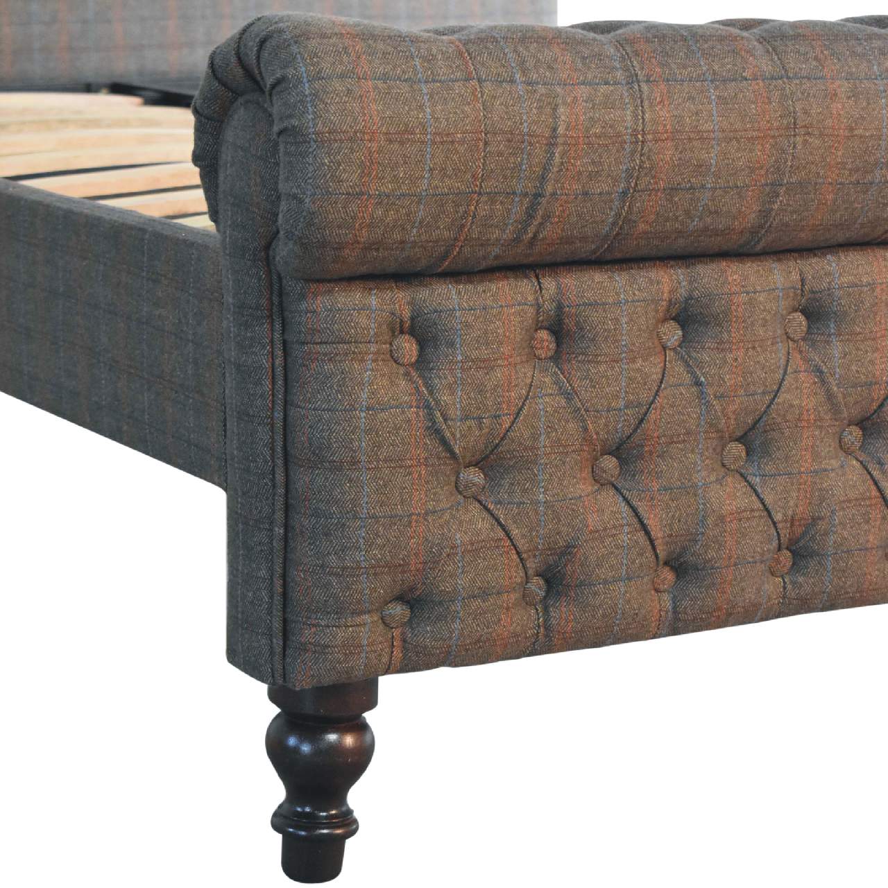 Multi Tweed Bed – Handmade Solid Wood Bed Frame with Upholstered Tweed Headboard