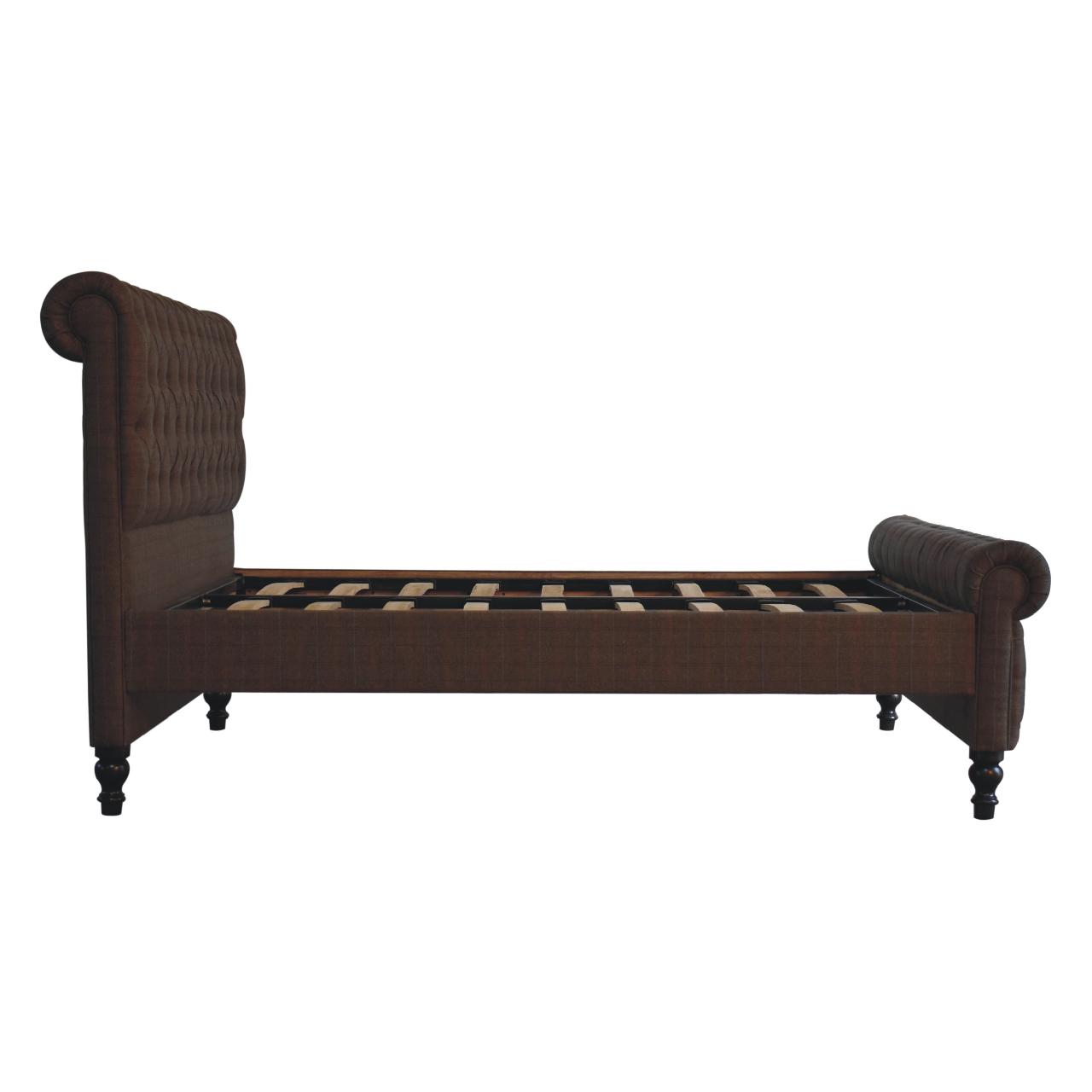 Multi Tweed Bed – Handmade Solid Wood Bed Frame with Upholstered Tweed Headboard