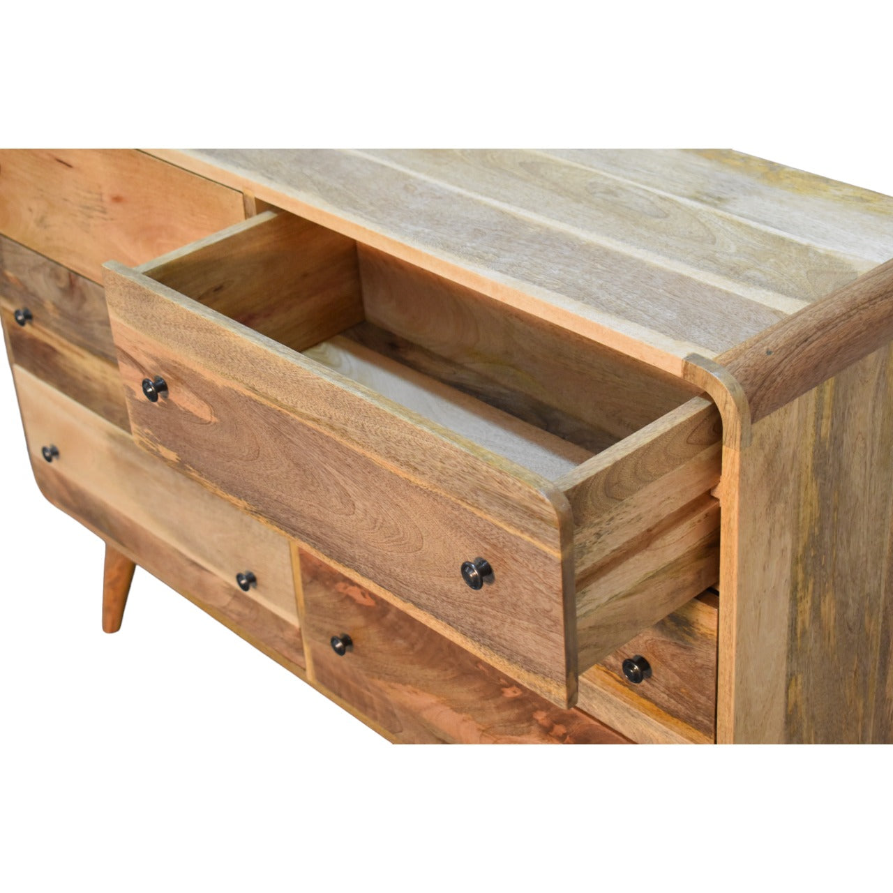 Large Curved Oak-ish Chest – Handmade Solid Wood Storage Chest with Spacious 6 Drawers