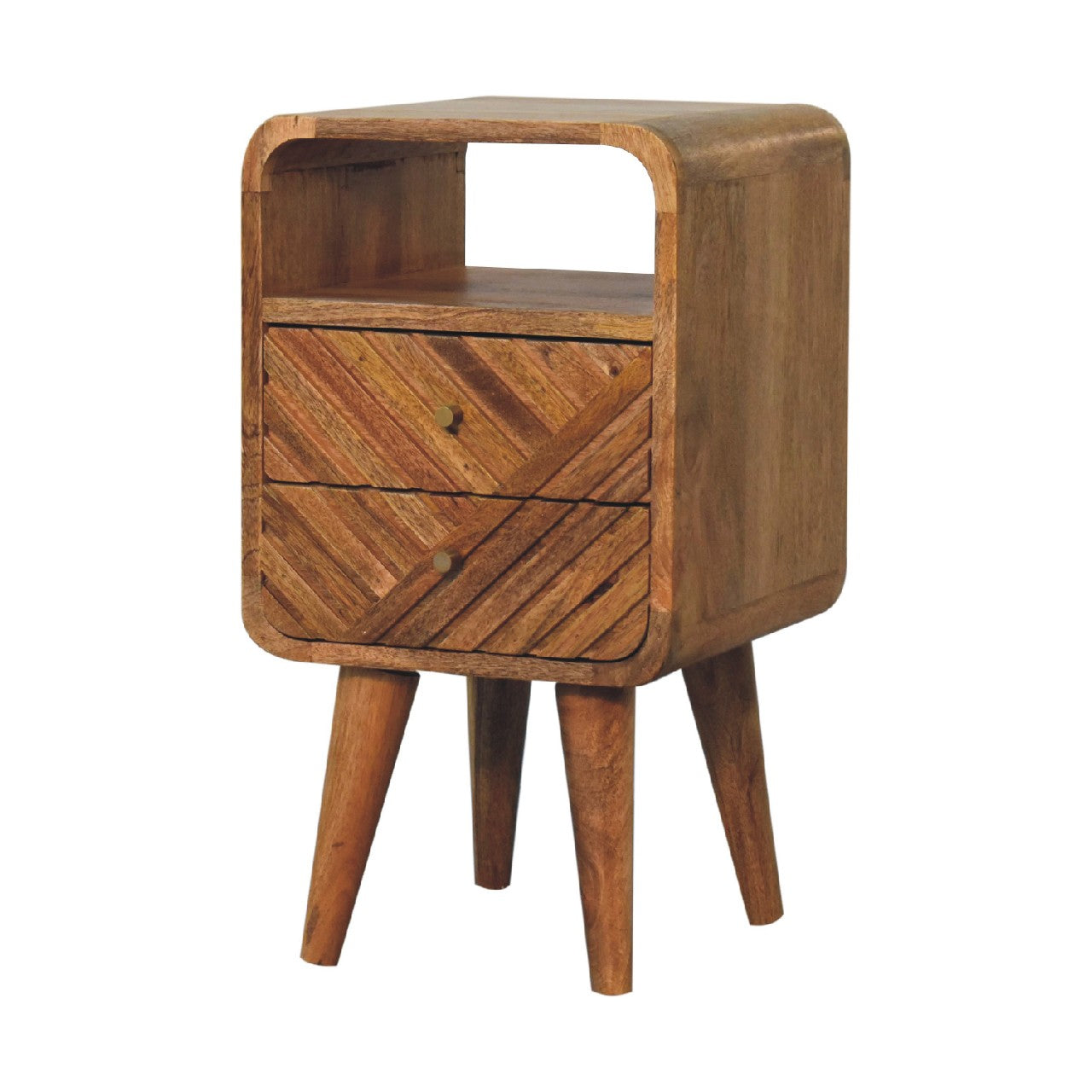 Mini Lille Curved Bedside - Designer Handmade Solid Wood Nightstand with 2 drawers and shelf