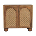 Rattan Ball Cabinet - Handmade Solid Wood Storage Cabinet with Natural Rattan Detailing