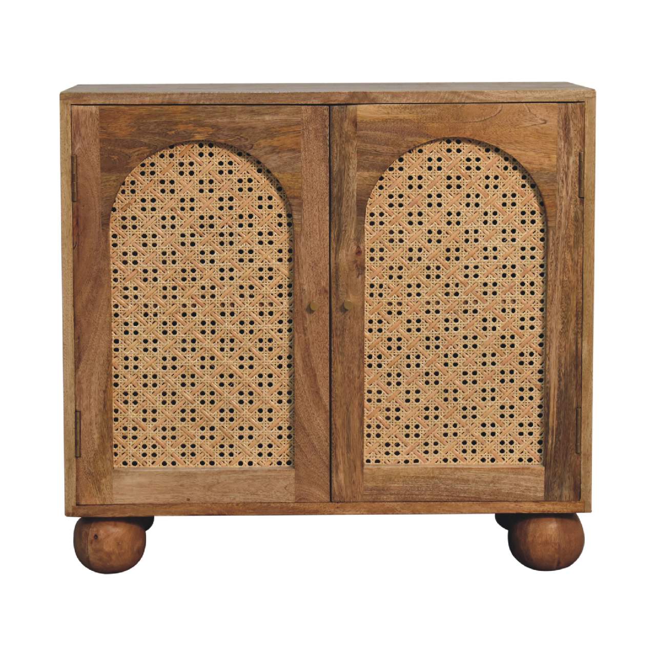 Rattan Ball Cabinet - Handmade Solid Wood Storage Cabinet with Natural Rattan Detailing