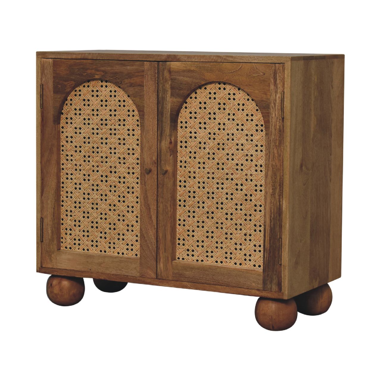 Rattan Ball Cabinet - Handmade Solid Wood Storage Cabinet with Natural Rattan Detailing