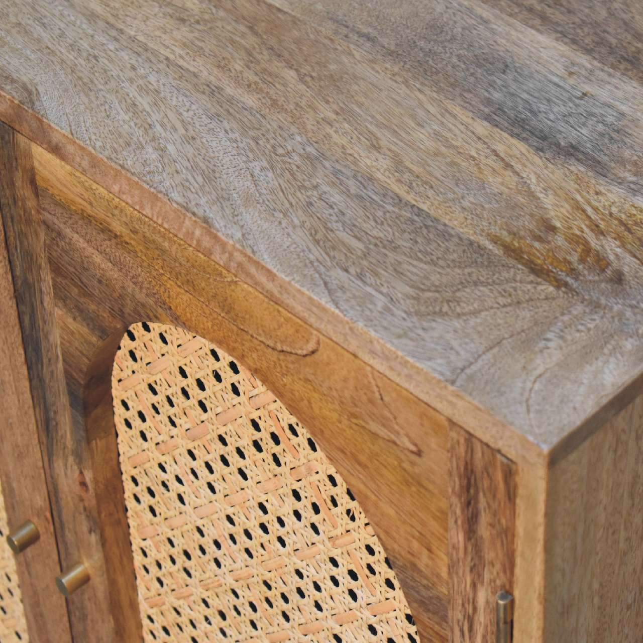 Rattan Ball Cabinet - Handmade Solid Wood Storage Cabinet with Natural Rattan Detailing