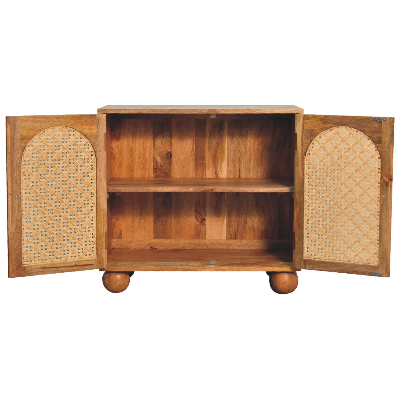Rattan Ball Cabinet - Handmade Solid Wood Storage Cabinet with Natural Rattan Detailing