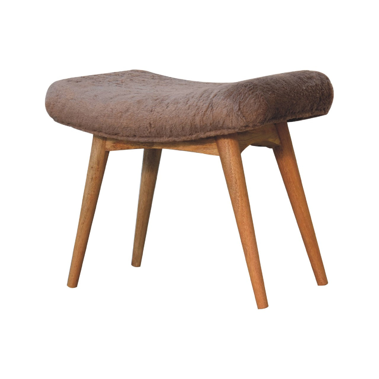 Mocha Faux Fur Curved Bench – Handmade Solid Wood Upholstered Seat