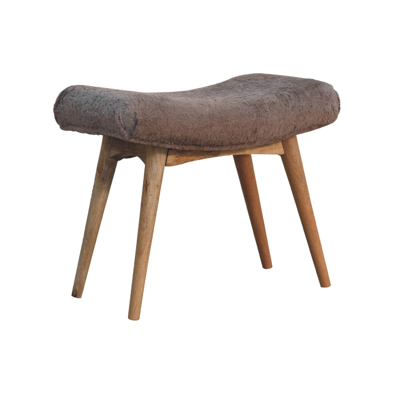 Mocha Faux Fur Curved Bench – Handmade Solid Wood Upholstered Seat