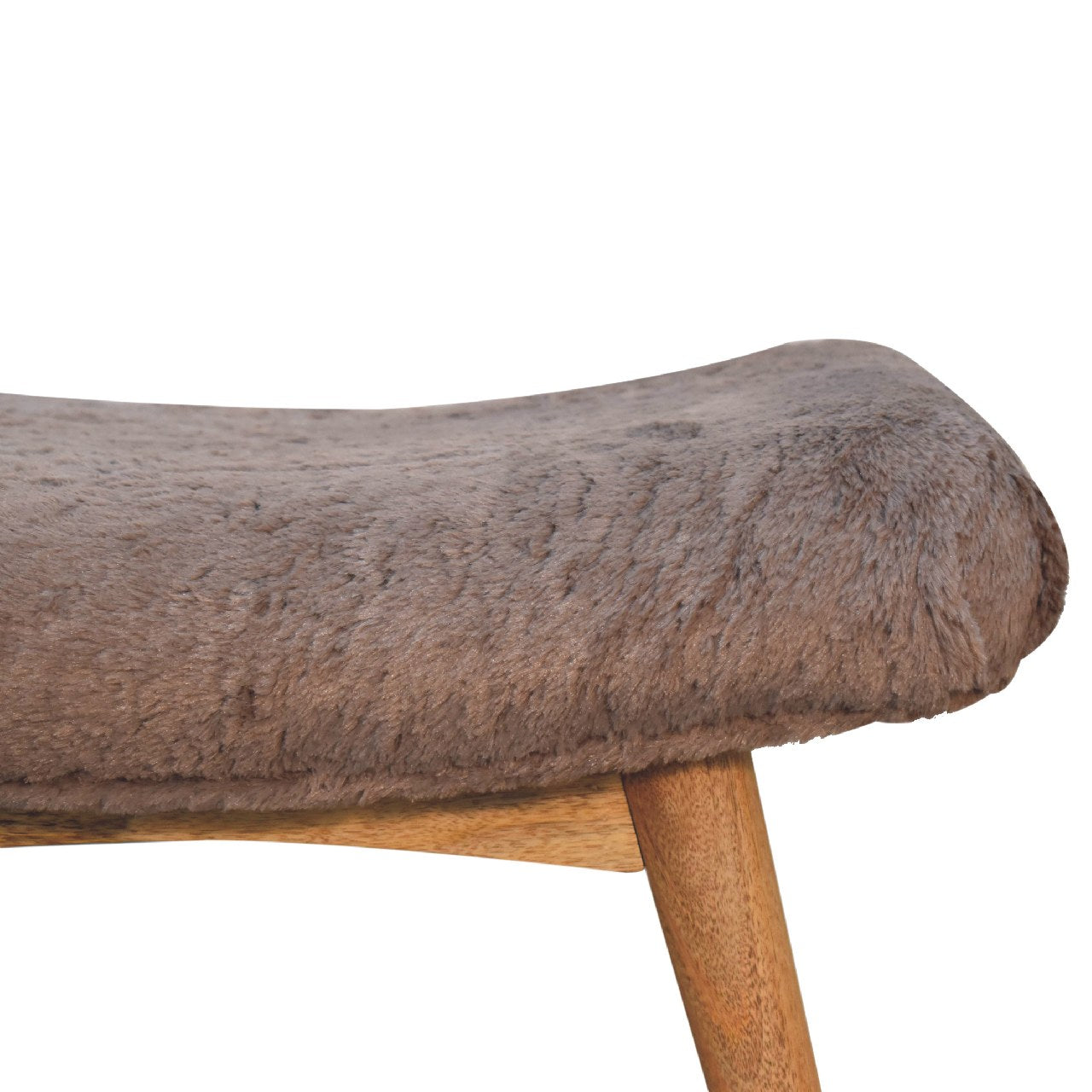 Mocha Faux Fur Curved Bench – Handmade Solid Wood Upholstered Seat