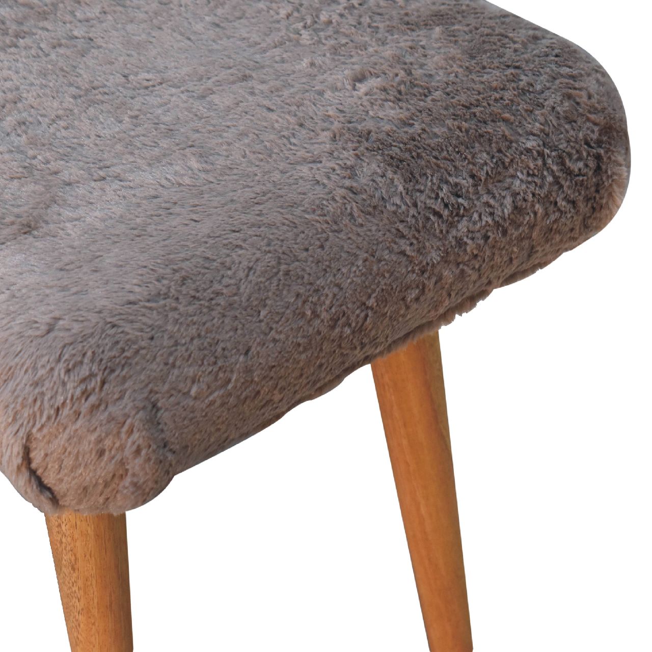 Mocha Faux Fur Curved Bench – Handmade Solid Wood Upholstered Seat