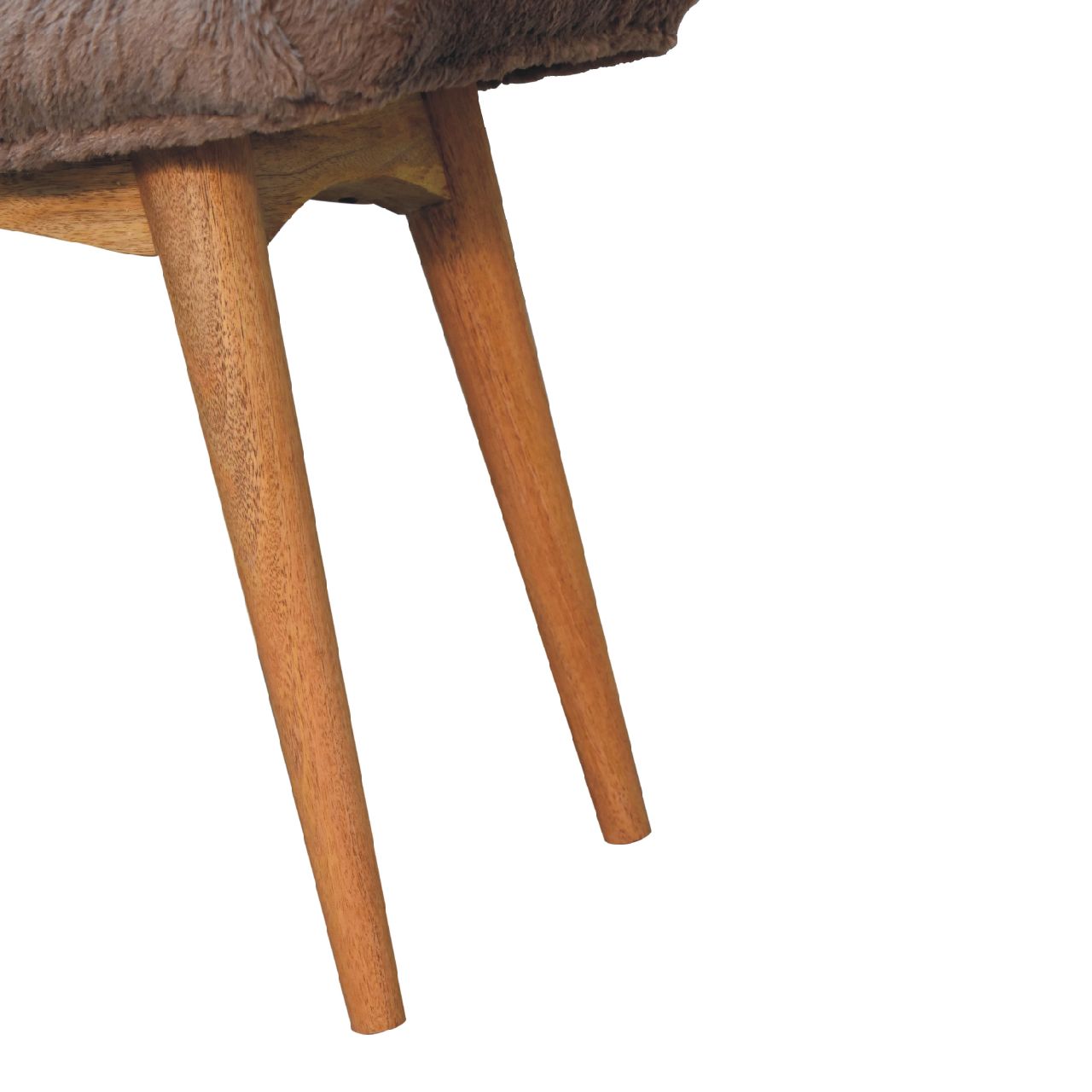 Mocha Faux Fur Curved Bench – Handmade Solid Wood Upholstered Seat