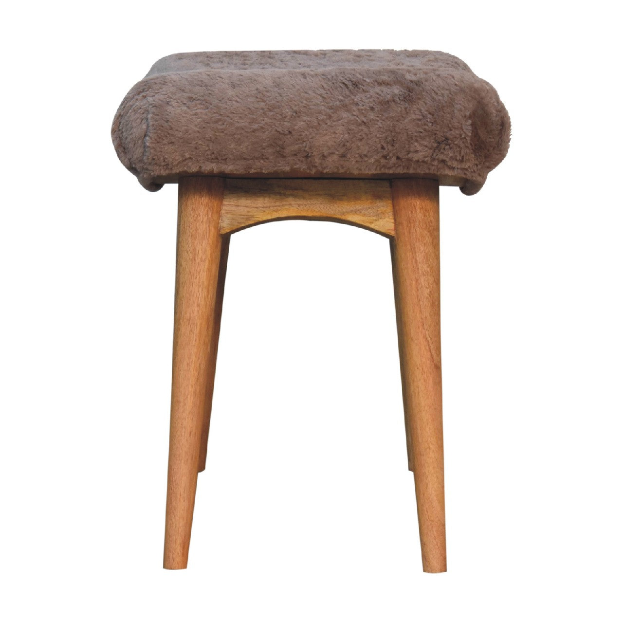 Mocha Faux Fur Curved Bench – Handmade Solid Wood Upholstered Seat