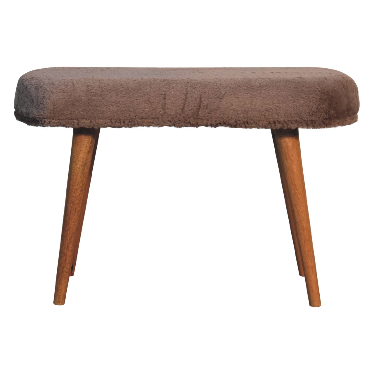 Mocha Faux Fur Fabric Bench – Handmade Solid Wood Upholstered Seat