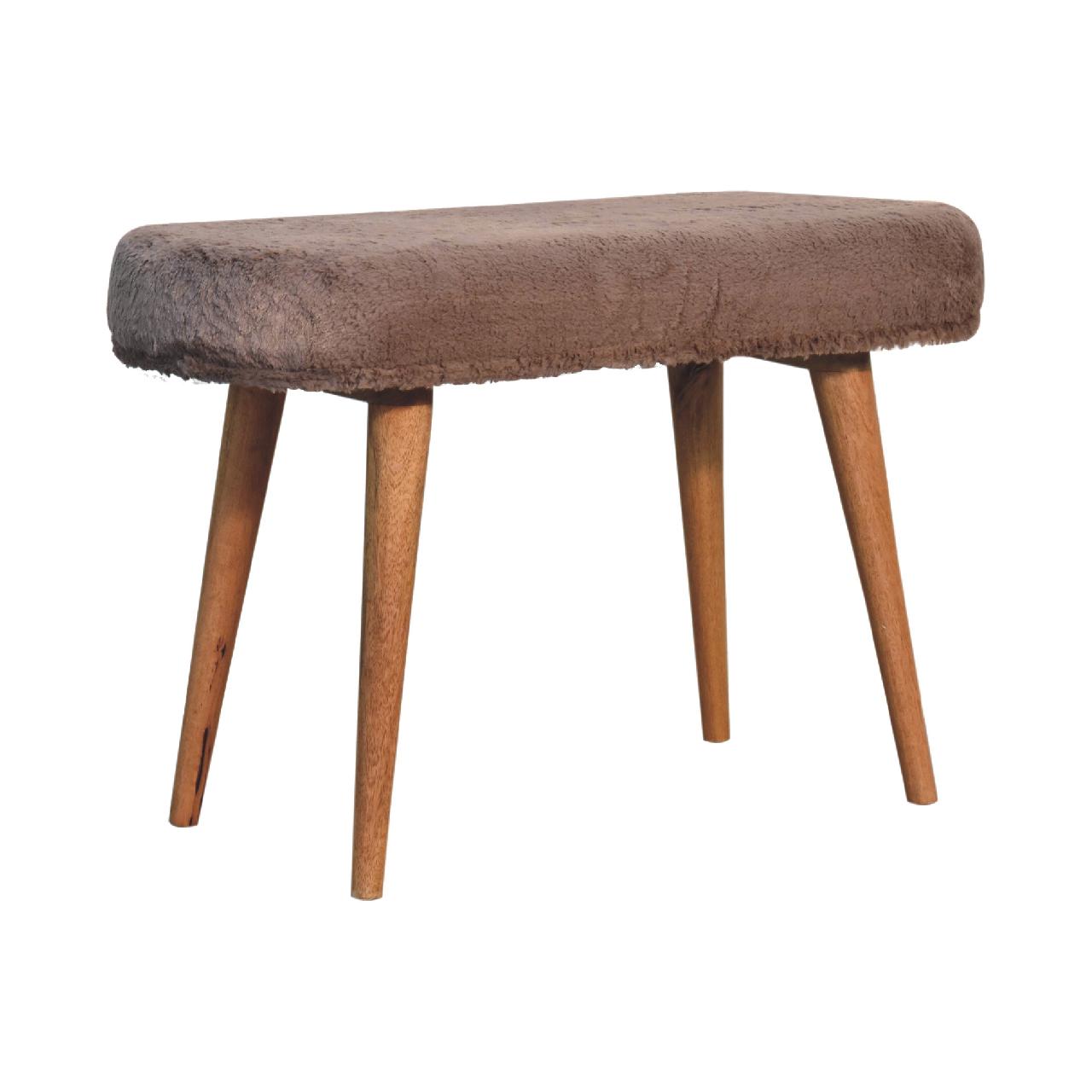 Mocha Faux Fur Fabric Bench – Handmade Solid Wood Upholstered Seat