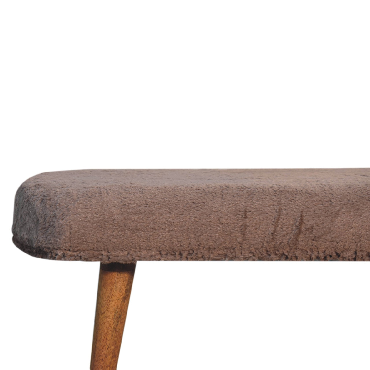 Mocha Faux Fur Fabric Bench – Handmade Solid Wood Upholstered Seat