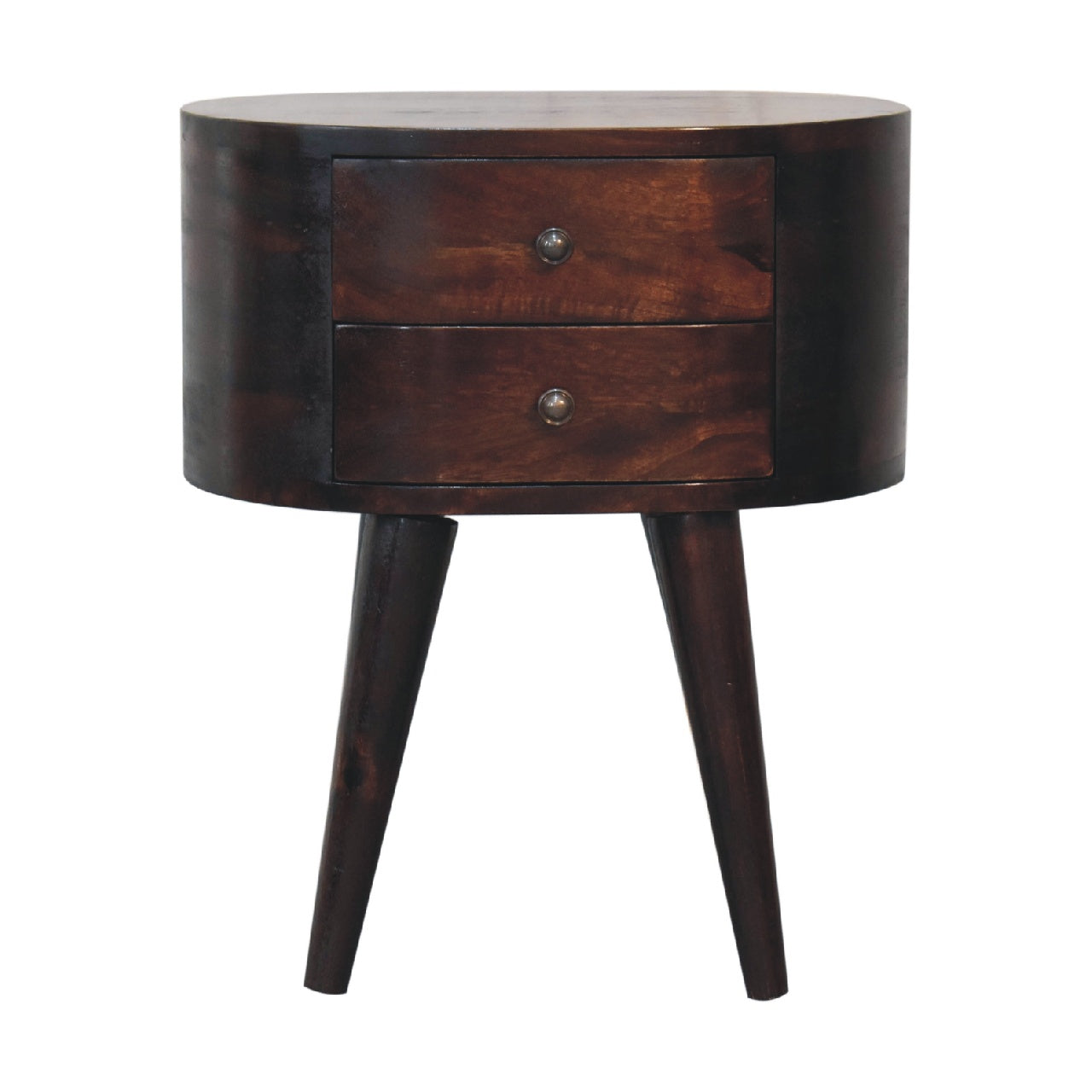 Walnut Rounded Bedside Table with 2 Drawer, Handmade Solid Wood, Modern