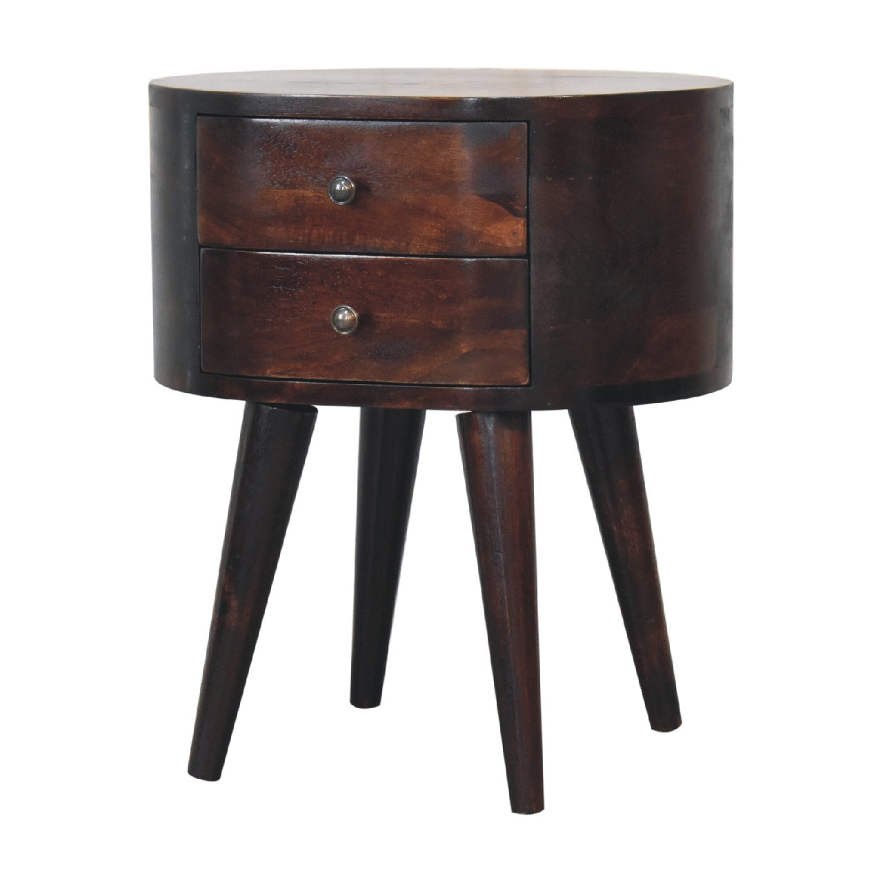 Walnut Rounded Bedside Table with 2 Drawer, Handmade Solid Wood, Modern