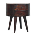 Walnut Rounded Bedside Table with 2 Drawer, Handmade Solid Wood, Modern